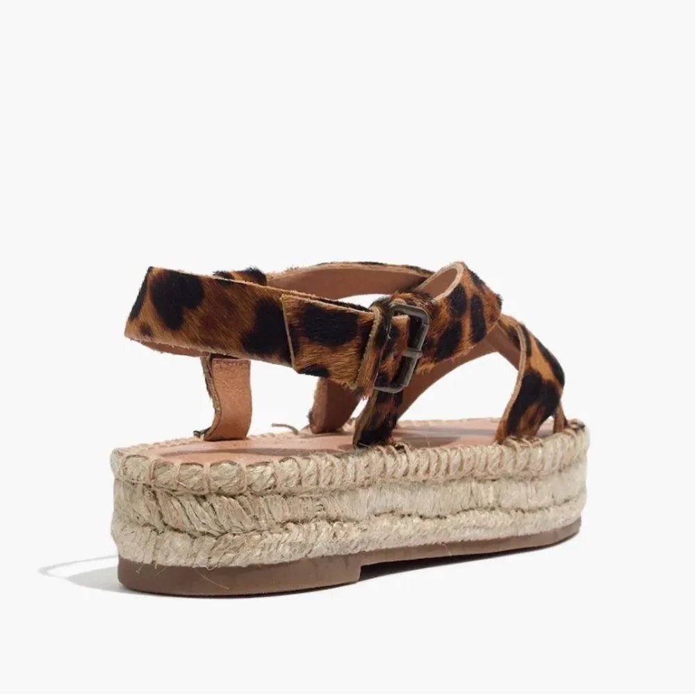 🛍️ Madewell Malia Espadrille Leather Upper Calf Hair Leopard Sandals size 9.5